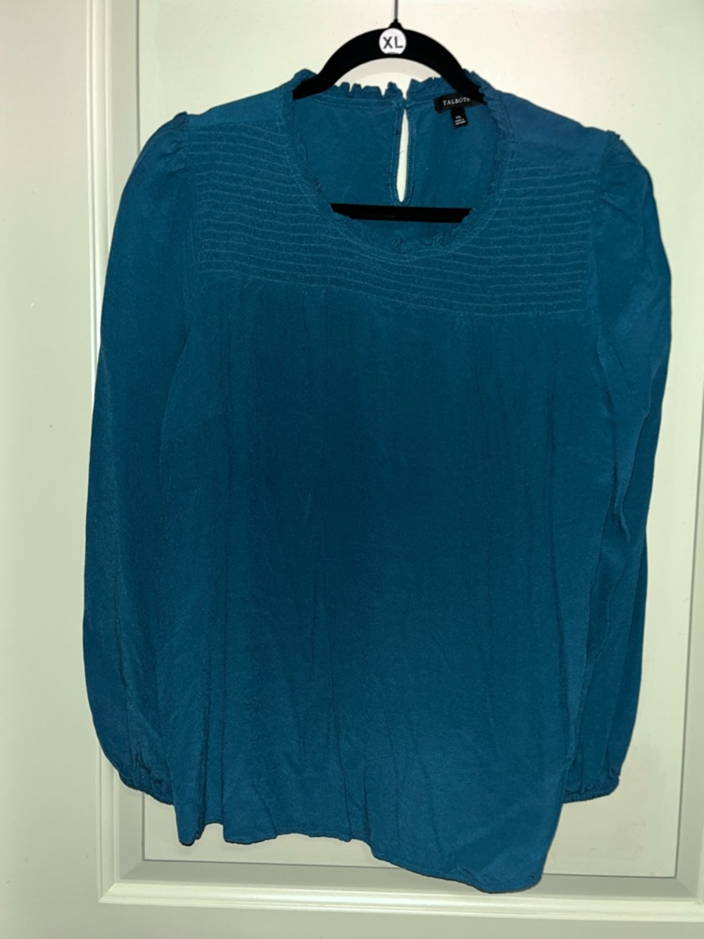 Talbots Teal Ruffled Pintuck Blouse